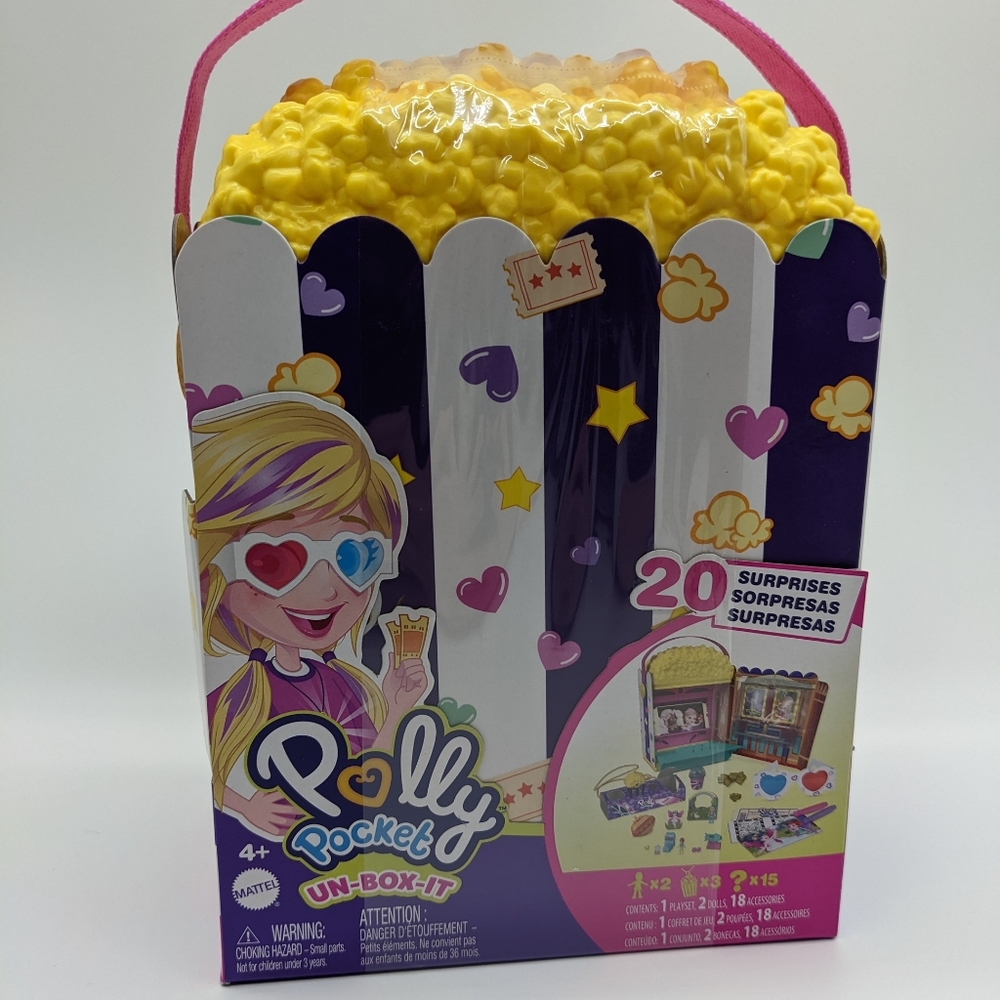 Polly Pocket UN-BOX-IT Popcorn Movie Theater PLAYSET 20 Surprises To Unbox BNIB - Picture 1 of 3